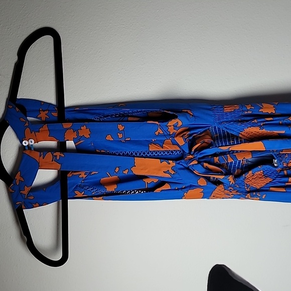 Abel The Label Anthropologie Halter Blue Orange Flair Maxi Dress. Ladies Medium - Picture 3 of 6